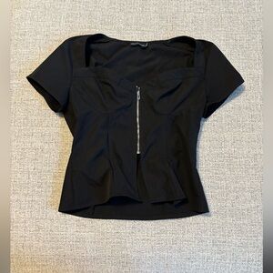 PrettyLittleThing Black Zip-Front Bustier Top